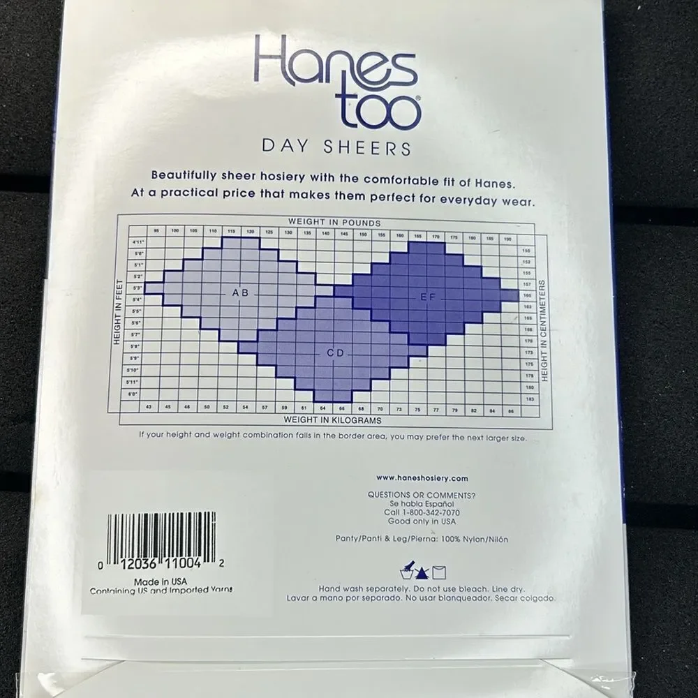 Hanes too Day Sheer Pantyhose nonControl Top Reinforced Toe barely there CD 116